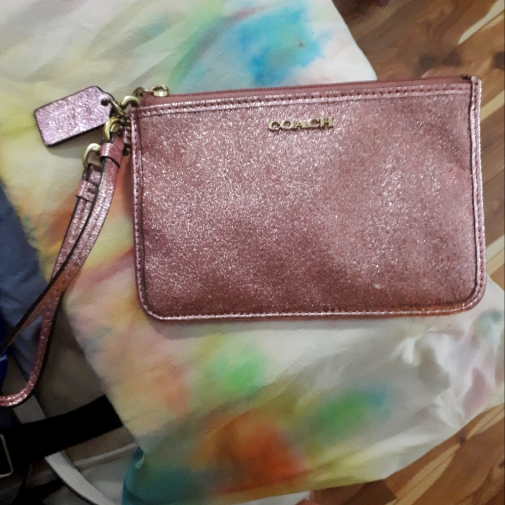 Coach sparkly pink wristlet